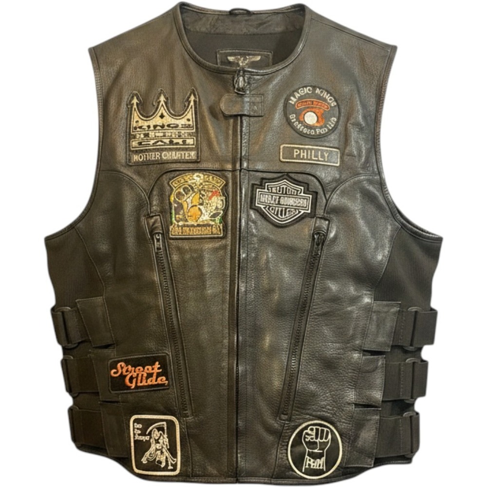 SWAT Men Bullet Proof style Leather Motorcycle Vest Wilson Leather Size 2XL VTG